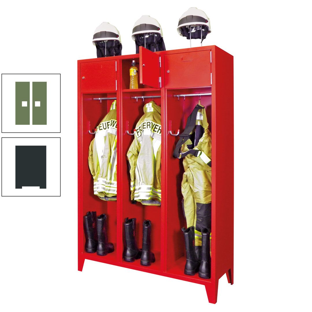 Feuerwehrschrank - 2 Abteile - Ablagefach mit Tür, Etikettenrahmen - 2.100 x 830 x 500 mm (HxBxT) - anthrazitgrau