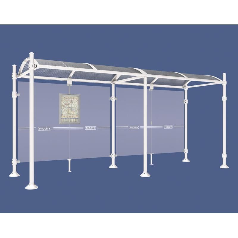 Buswartehalle, Unterstand, 2.500 x 2.500 x 1.600 mm (HxBxT), Kopfmodell Agora, ESG, Fahrplanschaukasten, Farbe enzianblau