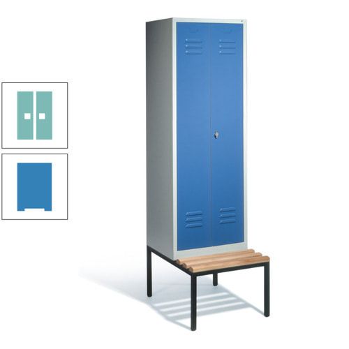 Doppel-Spindschrank, Buche Sitzbank untergebaut, 2 Abteile a 300 mm, Korpus lichtgrau, Tür anthrazitgrau, 2.090 x 610 x 815 mm (HxBxT)