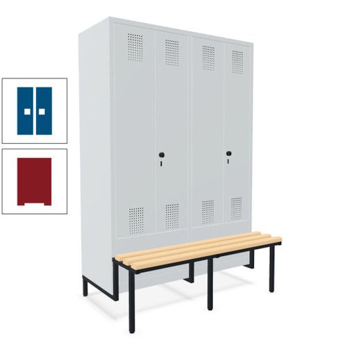 Doppel-Spind, Garderobenschrank, Buche Sitzbank integriert, 4 Abteile 300 mm, Korpus anthrazitgrau, Tür anthrazitgrau, 1.850 x 1.200 x 815 mm (HxBxT)