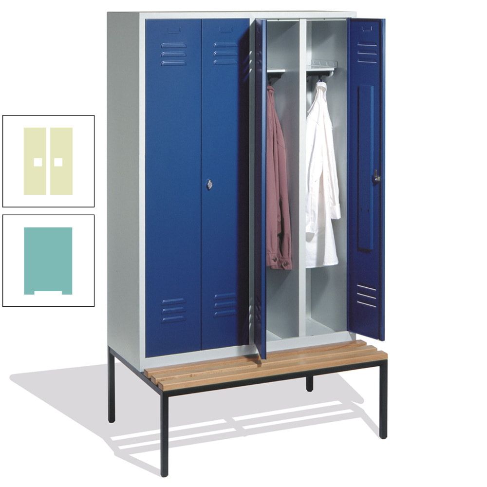Doppel-Spindschrank, Buche Sitzbank untergebaut, 4 Abteile a 300 mm, Korpus lichtgrau, Tür anthrazitgrau, 2.090 x 1.190 x 815 mm (HxBxT)
