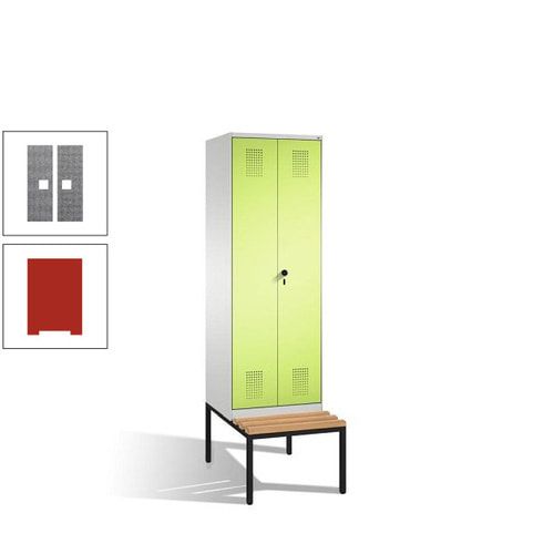 Doppel-Spind, Garderobenschrank, Buche Sitzbank untergebaut, 2 Abteile a 300 mm, Korpus anthrazitgrau, Tür anthrazitgrau, 2.090 x 600 x 815 mm (HxBxT)