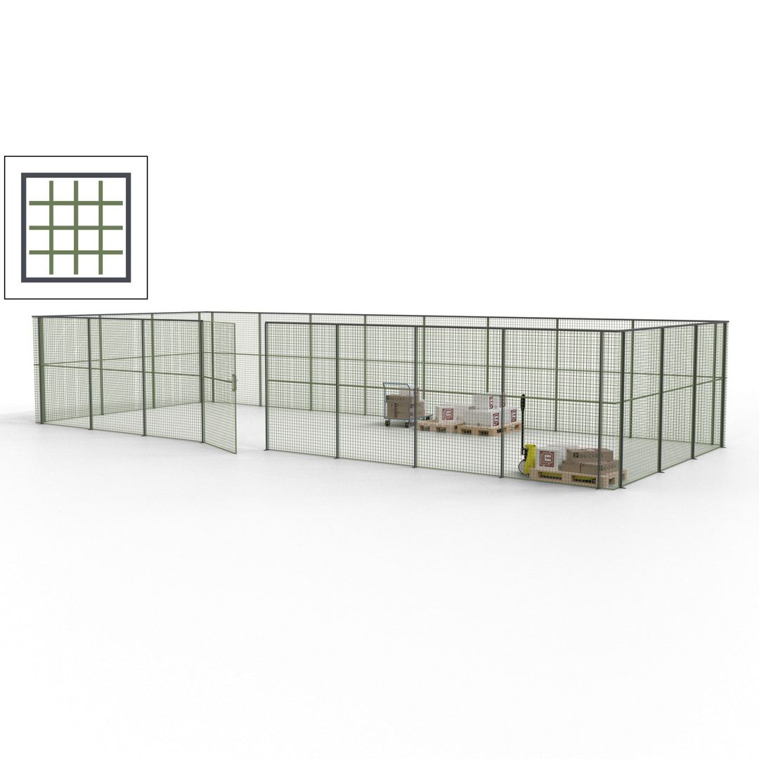 Maschinen Schutzgitter - Hallentrennwand - Sicherheitszaun - Tür - 33 m - 2.200 x 12.400 x 4.900 mm (HxBxT) - enzianblau