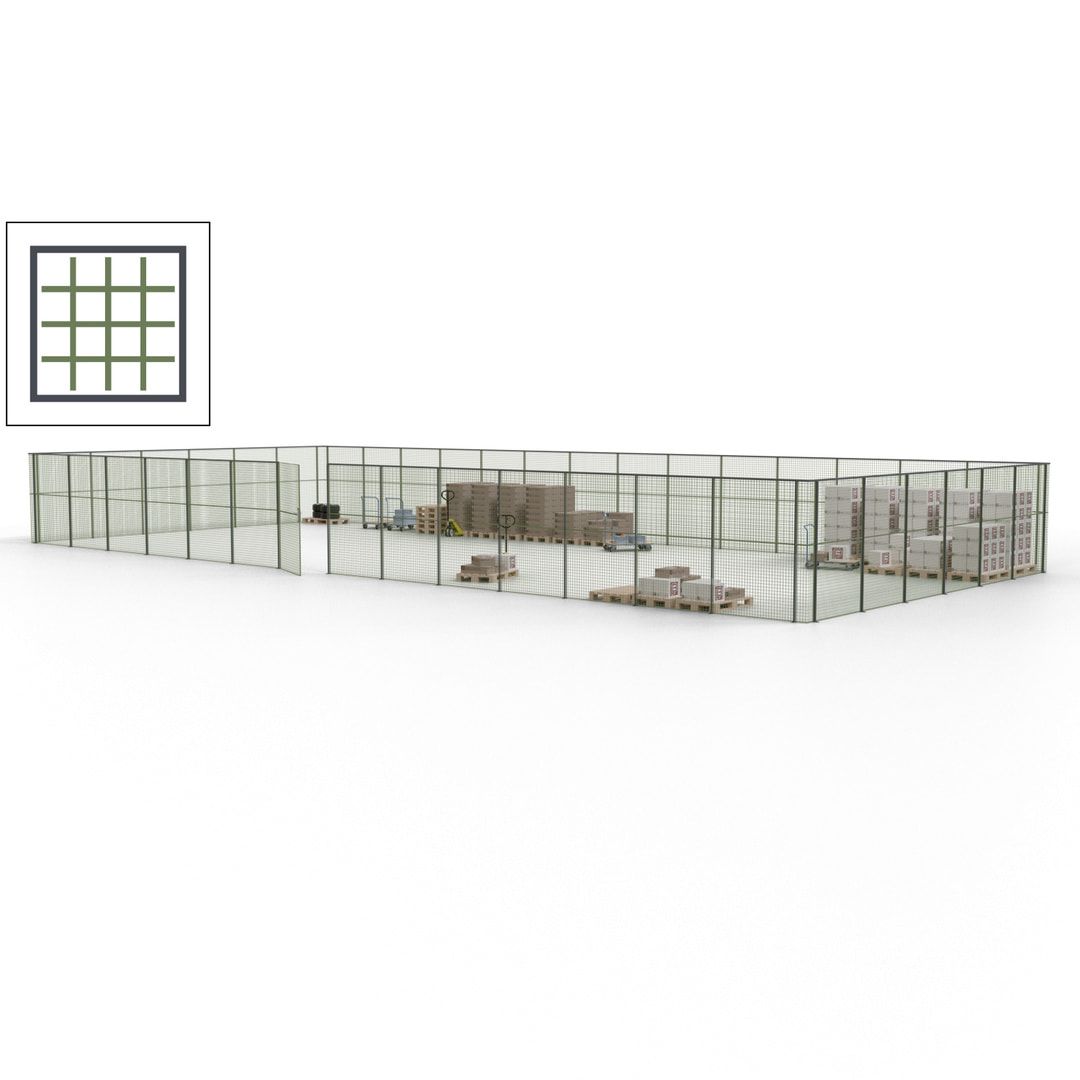 Maschinen Schutzgitter - Hallentrennwand - Sicherheitszaun - Tür - 60 m - 2.200 x 21.400 x 9.400 mm (HxBxT) - enzianblau