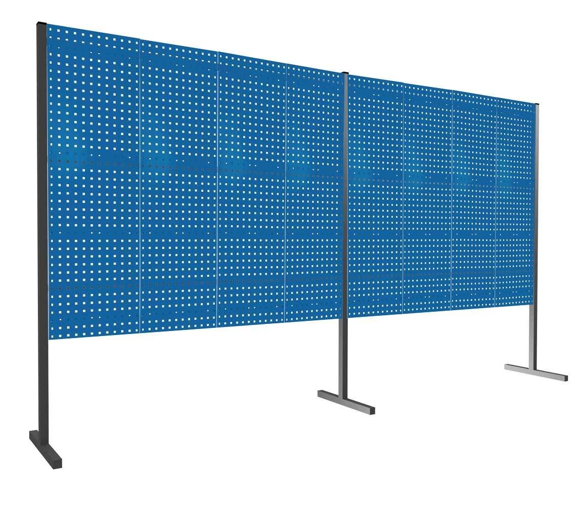 Modulare Trennwand, Werkzeugwand, Doppelfeld 180 Grad, 6 Lochplatten, Plattenhöhe 1.500 mm, 2.000 x 3.000 mm (HxB), Anthrazitgrau (RAL 7016)