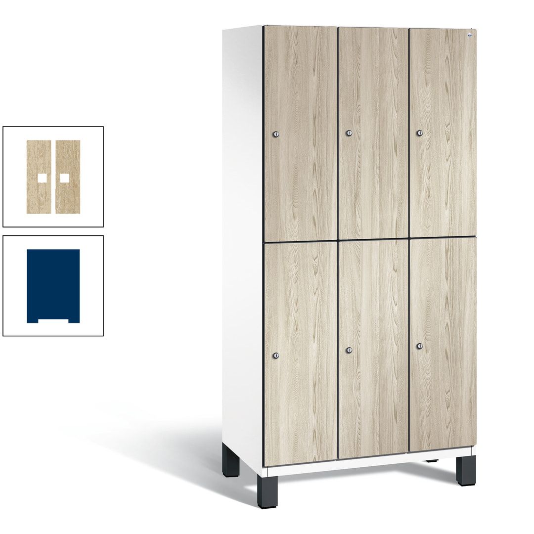 Fächerschrank, Garderobenschrank, mit Füßen, 3 Abteile, 1.980 x 900 x 525 mm (HxBxT), Korpus anthrazitgrau, Tür Donau-Ahorn