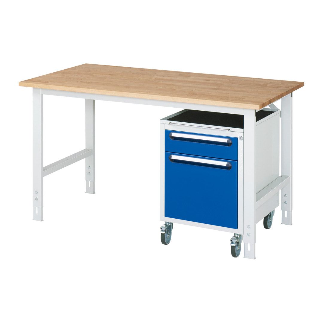 Arbeitstisch - Rollcontainer - Hängeregistratur - Buche - 500 kg - Höhe 760-1.080 mm - 2.000 x 1.000 mm (BxT) - Anthrazitgrau