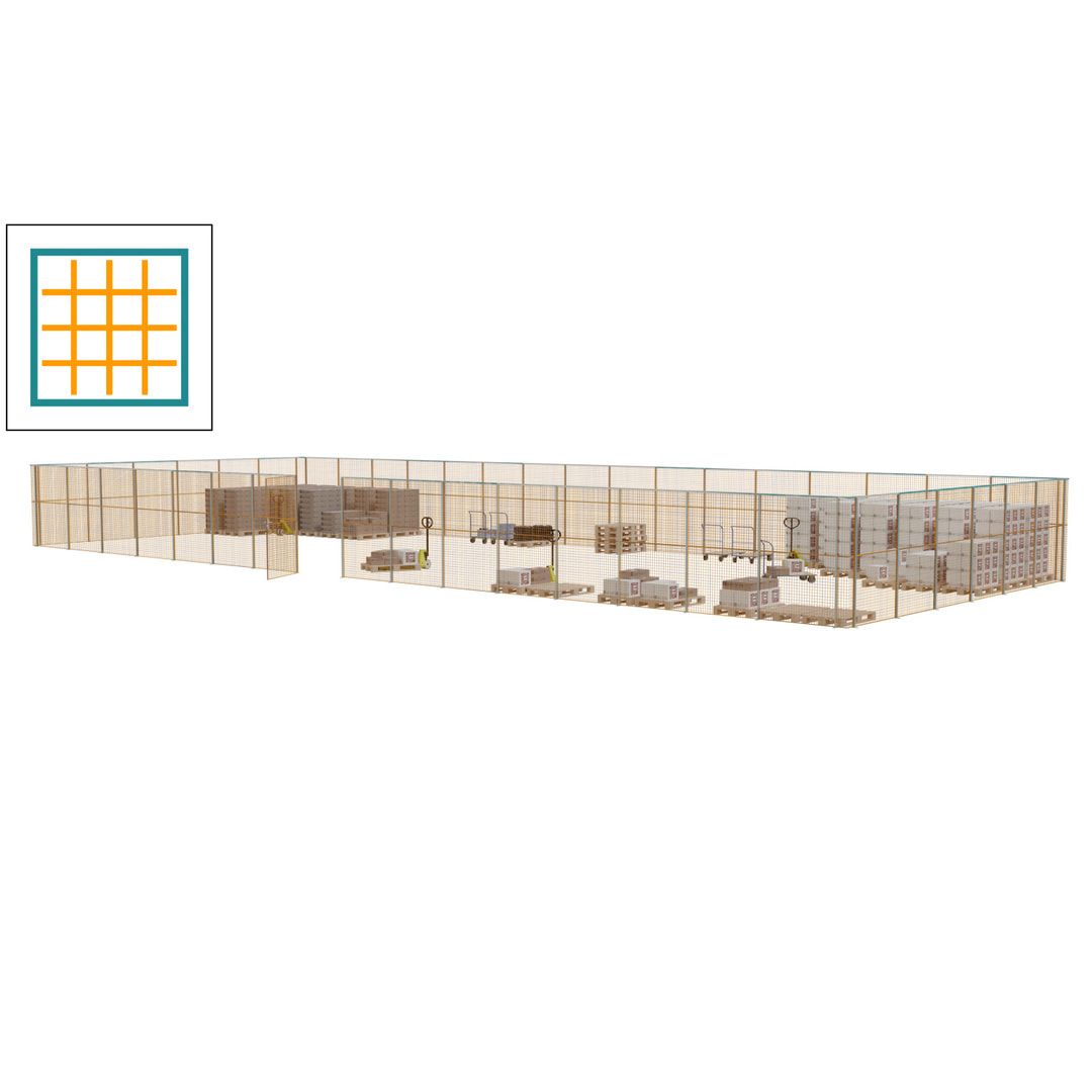 Maschinen Schutzgitter - Hallentrennwand - Sicherheitszaun - Tür - 66 m - 2.200 x 24.400 x 9.400 mm (HxBxT) - enzianblau
