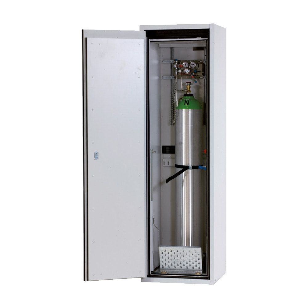 Druckgasflaschenschrank, Gasflaschenschrank, für 1 x 50 l Gasflasche, Schutzgas, Feuerwiderstand G90, 2.050 x 598 x 615 mm, lichtgrau
