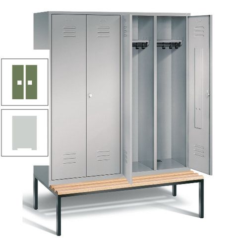 Doppel-Spindschrank, Buche Sitzbank untergebaut, 4 Abteile a 400 mm, Korpus lichtgrau, Tür anthrazitgrau, 2.090 x 1.590 x 815 mm (HxBxT)