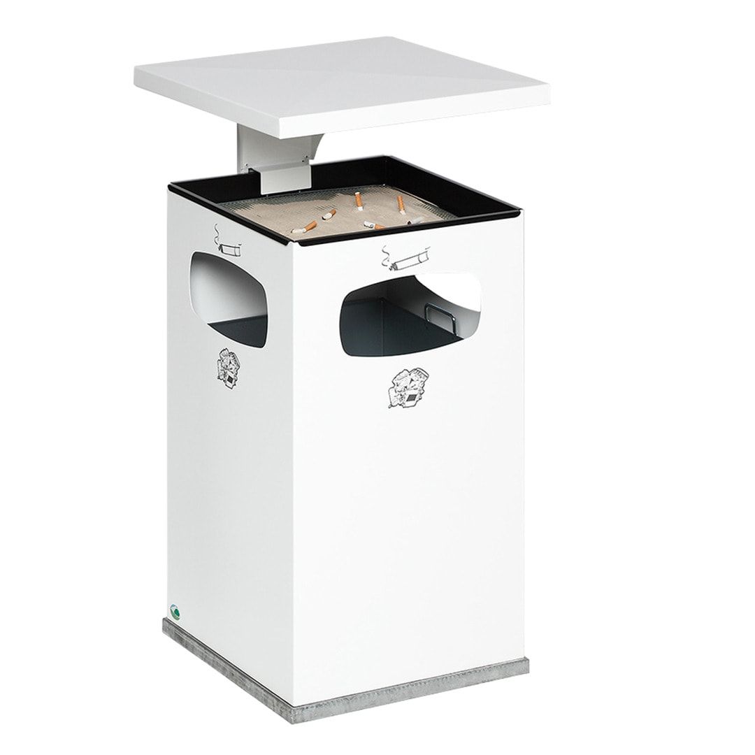 Abfallsammler mit Ascher und Dach - eckig - Volumen 72 l - 955 x 500 x 500 mm (HxBxT) - Antik silber