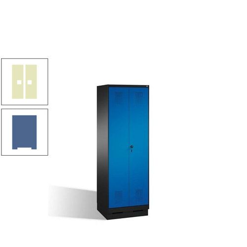 Doppel-Spind, Doppeltüren, Garderobenschrank mit Sockel, 2 Abteile a 300 mm, Korpus anthrazitgrau, Tür anthrazitgrau, 1.800 x 600 x 500 mm (HxBxT)