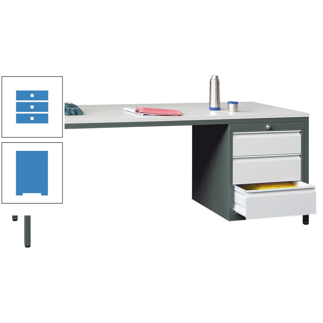 Meisterschreibtisch - 3 Schubladen 150 / 175 mm - 720 x 1.700 x 800 mm (HxBxT) - anthrazitgrau