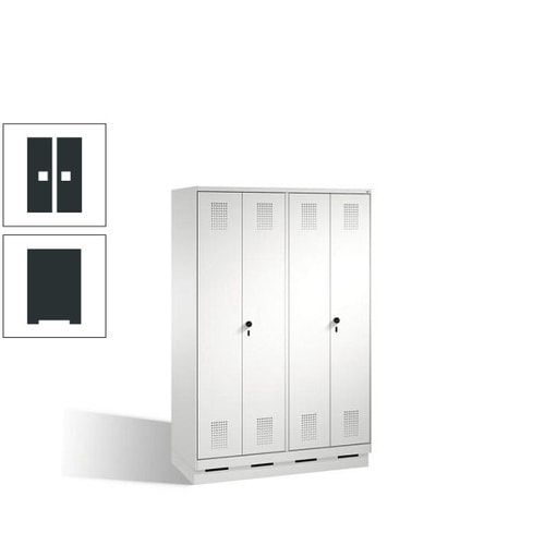 Doppel-Spind, Doppeltüren, Garderobenschrank mit Sockel, 4 Abteile a 300 mm, Korpus anthrazitgrau, Tür anthrazitgrau, 1.800 x 1.200 x 500 mm (HxBxT)