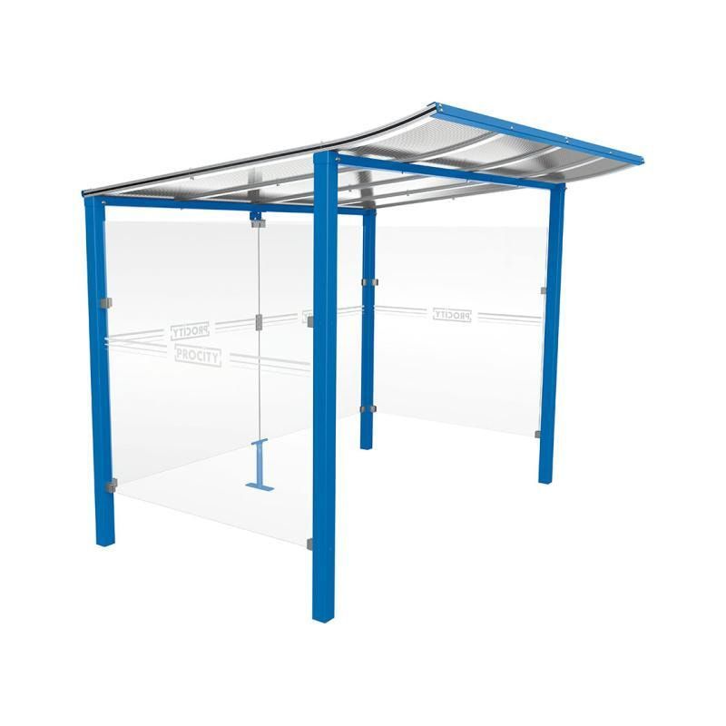 Automatenüberdachung, Automatendach, Stahlpfosten, Polycarbonatdach, UV-behandelt, Einbetonierung, 2.100 x 1.300 x 1.500 mm (HxBxT), Farbe enzianblau
