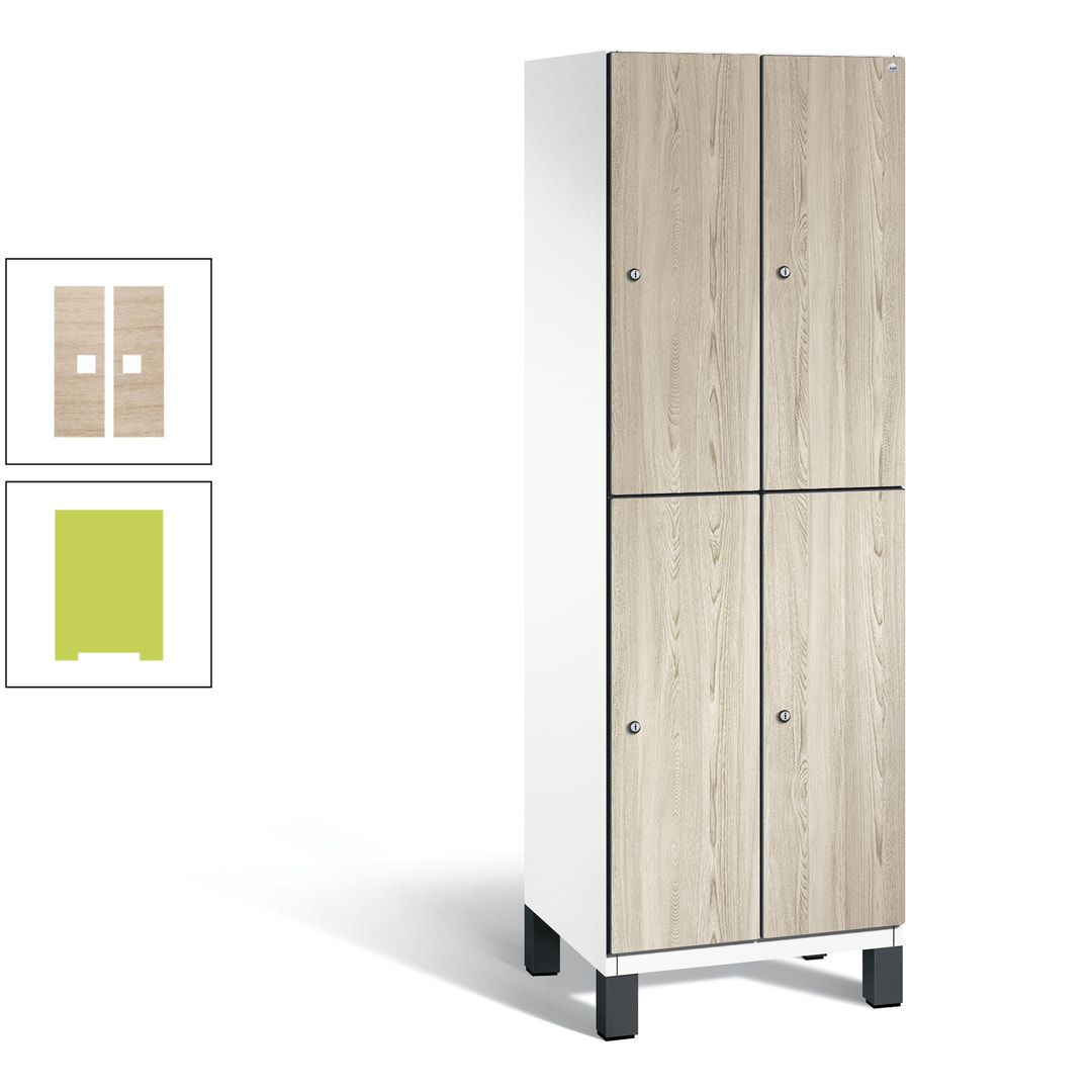 Fächerschrank, Garderobenschrank, mit Füßen, 2 Abteile, 1.980 x 600 x 525 mm (HxBxT), Korpus anthrazitgrau, Tür Donau-Ahorn