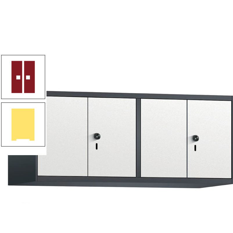 Aufsatzschrank, Schrankaufsatz, Türen paarweise, 4 Fächer a 300 mm, Farbe Pastellgelb, Tür anthrazitgrau, 500 x 1.200 x 500 mm (HxBxT)