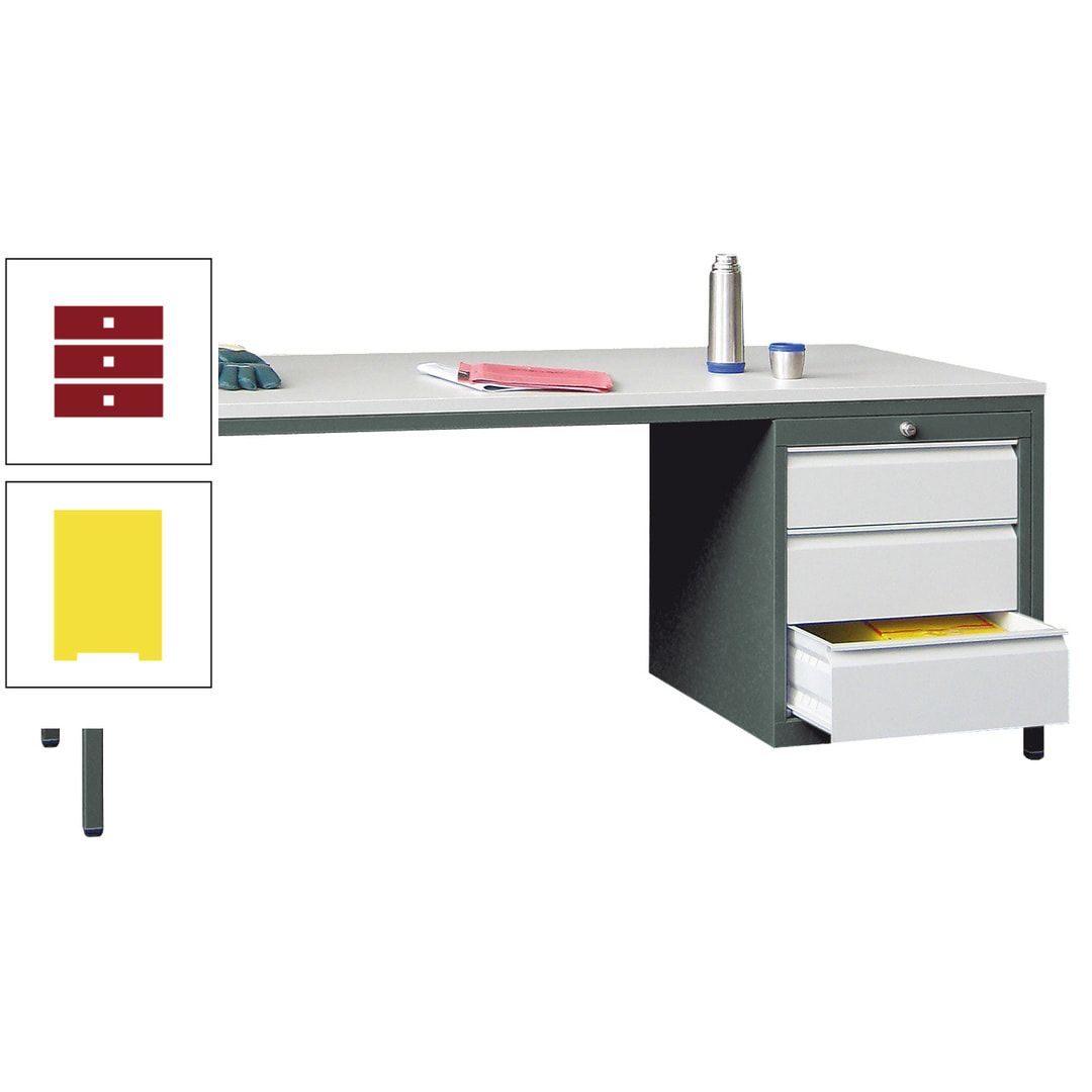 Meisterschreibtisch - 3 Schubladen 150 / 175 mm - 720 x 1.700 x 800 mm (HxBxT) - anthrazitgrau
