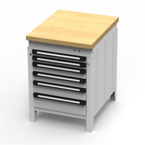 OTTOKIND Werkbank - Arbeitsplatte bündig - 850 x 605 x 750 mm (HxBxT) - 6 Schubladen - lichtgrau