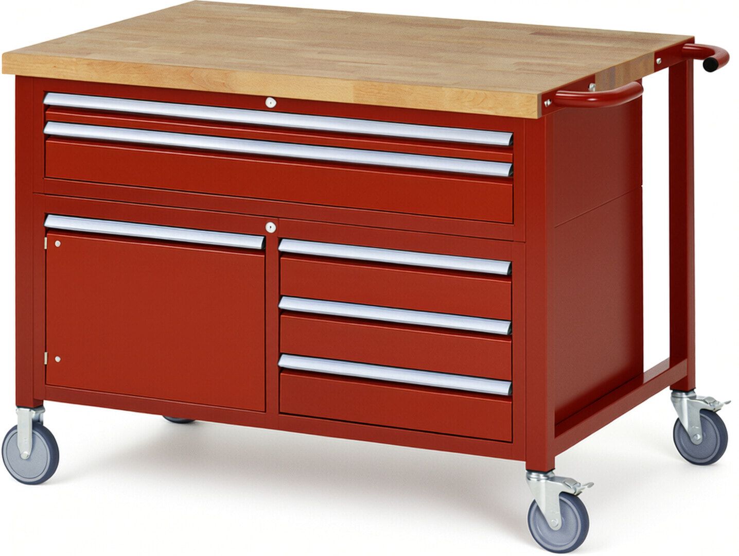 Mobile Werkbank, Schrank - 5 Schubladen - Teilauszug - 60:1/120:4 - Höhe 920-1.120 mm - 1.250 x 900 mm - 450 kg - Anthrazitgrau