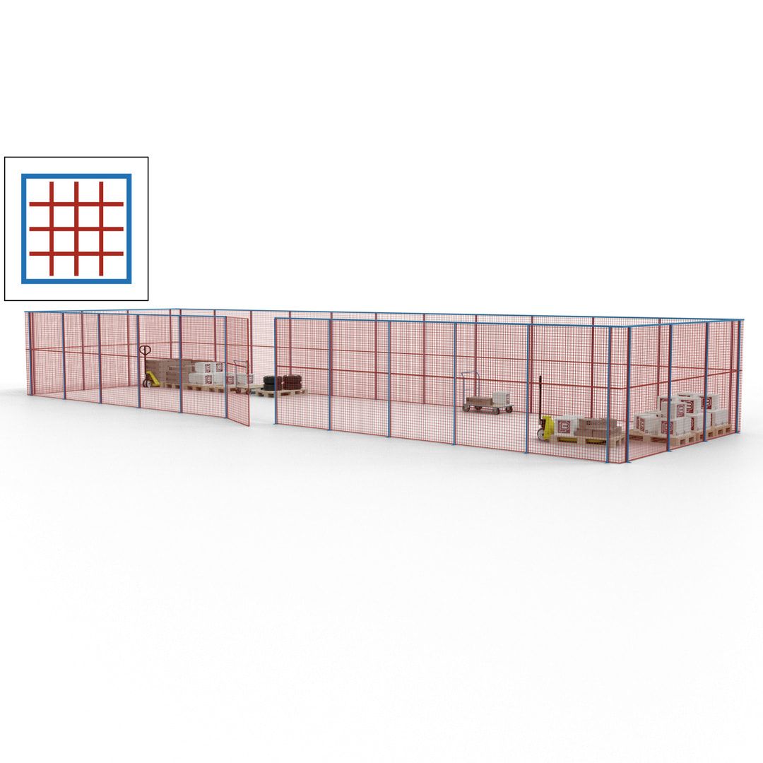 Maschinen Schutzgitter - Hallentrennwand - Sicherheitszaun - Tür - 42 m - 2.200 x 16.900 x 4.900 mm (HxBxT) - enzianblau
