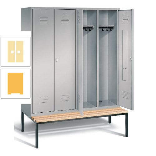 Doppel-Spindschrank, Buche Sitzbank untergebaut, 4 Abteile a 400 mm, Korpus lichtgrau, Tür anthrazitgrau, 2.090 x 1.590 x 815 mm (HxBxT)