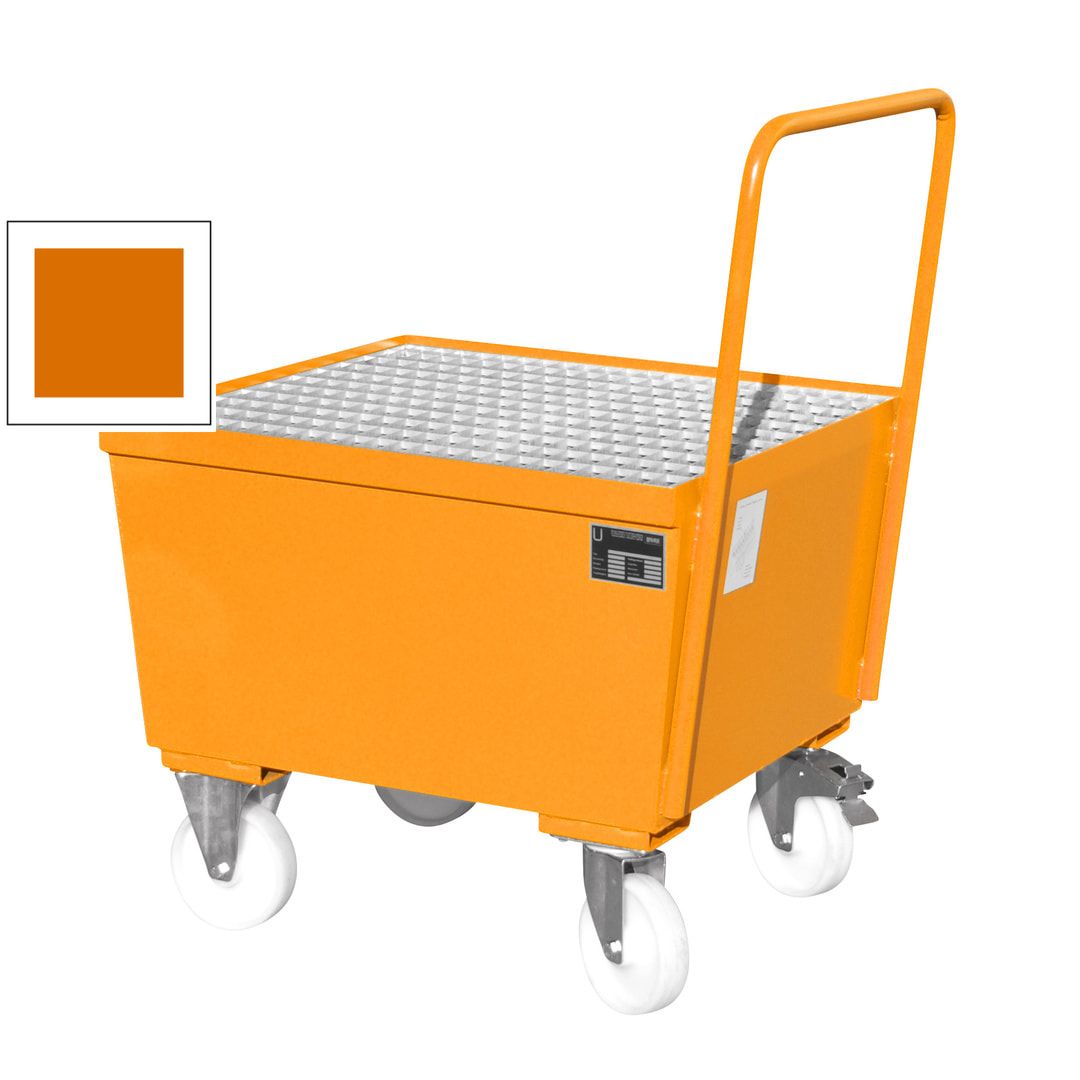 Auffangwanne - 215 l - für 1 x 200-l-Fass - Rollen - Griff - feuerrot