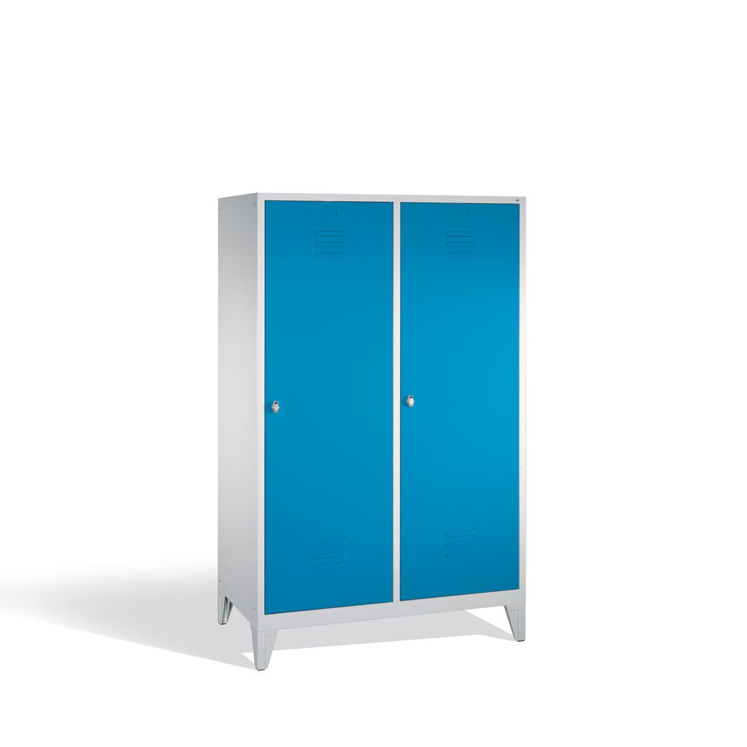 Doppel-Spind mit 2 Großtüren, Garderobenschrank mit Füßen, 4 Abteile a 300 mm, Korpus anthrazitgrau, Tür anthrazitgrau, 1.850 x 1.190 x 500 mm (HxBxT)