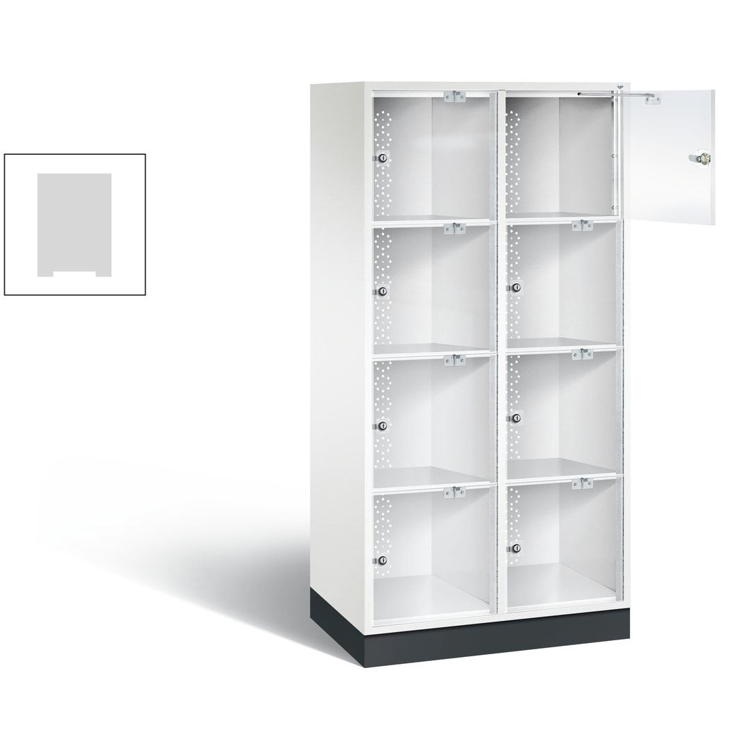 Schließfachschrank, Fächerschrank mit Türen aus Acrylglas, 2 Abteile, 8 Fächer, Zylinderschloss, 1.750 x 820 x 500 mm (HxBxT), Korpus anthrazitgrau