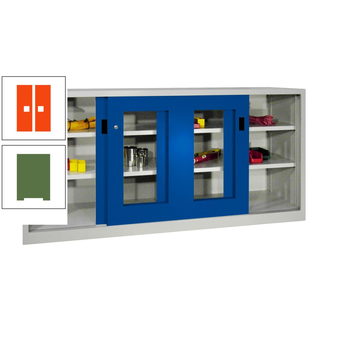 Schiebetürenschrank - Sichtfenstertüren - 1.000x2.000x400 mm (HxBxT) - 4 Böden, gepulvert - Zylinderschloss - anthrazitgrau