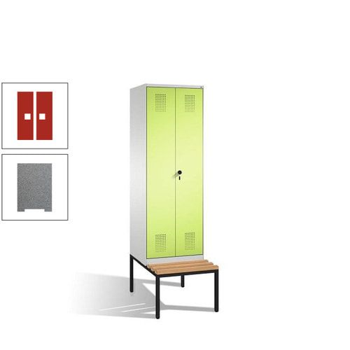 Doppel-Spind, Garderobenschrank, Buche Sitzbank untergebaut, 2 Abteile a 300 mm, Korpus anthrazitgrau, Tür anthrazitgrau, 2.090 x 600 x 815 mm (HxBxT)