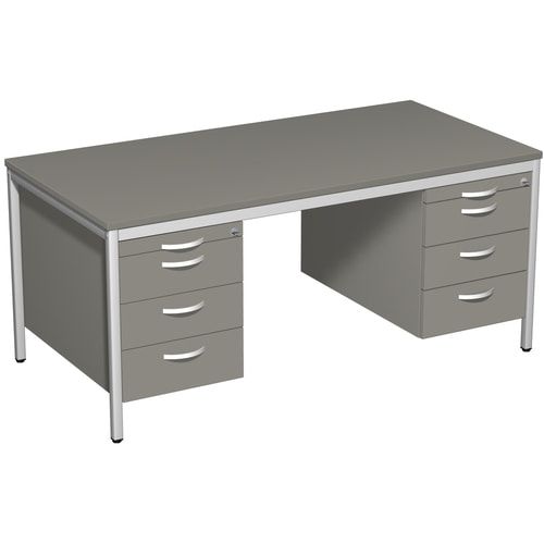 Schreibtisch 4-Fuß Eco - zwei Hängecontainer - 8 Schubfächer - abschließbar - 720 x 1.600 x 800 mm (HxBxT) - Gestell lichtgrau - Ahorn