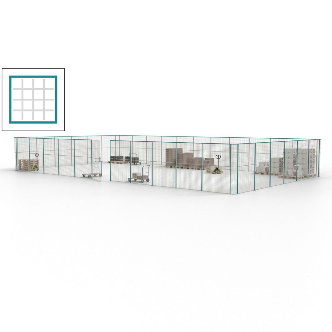 Maschinen Schutzgitter - Hallentrennwand - Sicherheitszaun - Tür - 51 m - 2.200 x 16.900 x 9.400 mm (HxBxT) - enzianblau