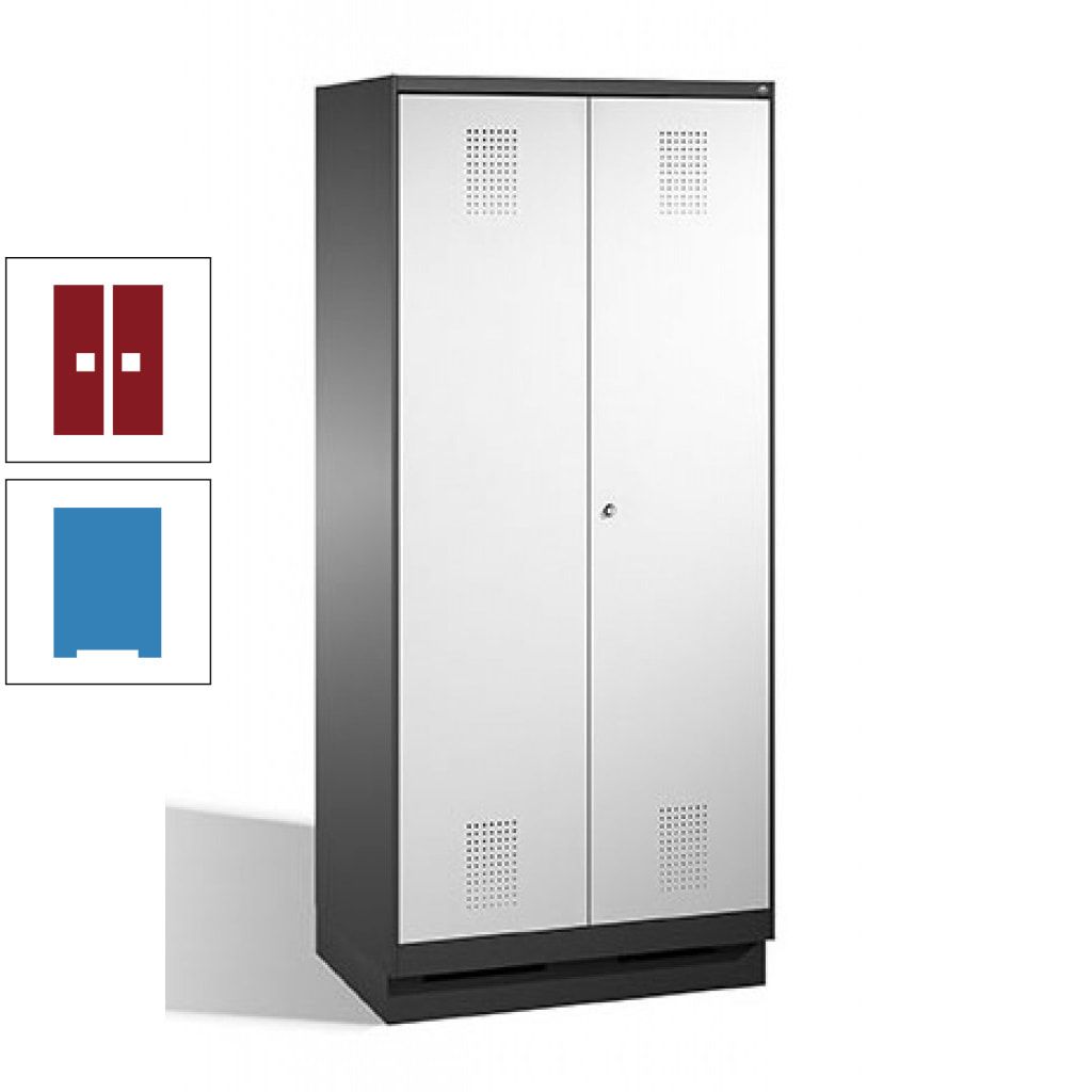 Doppel-Spind, Doppeltüren, Garderobenschrank mit Sockel, 2 Abteile a 400 mm, Korpus anthrazitgrau, Tür anthrazitgrau, 1.800 x 800 x 500 mm (HxBxT)