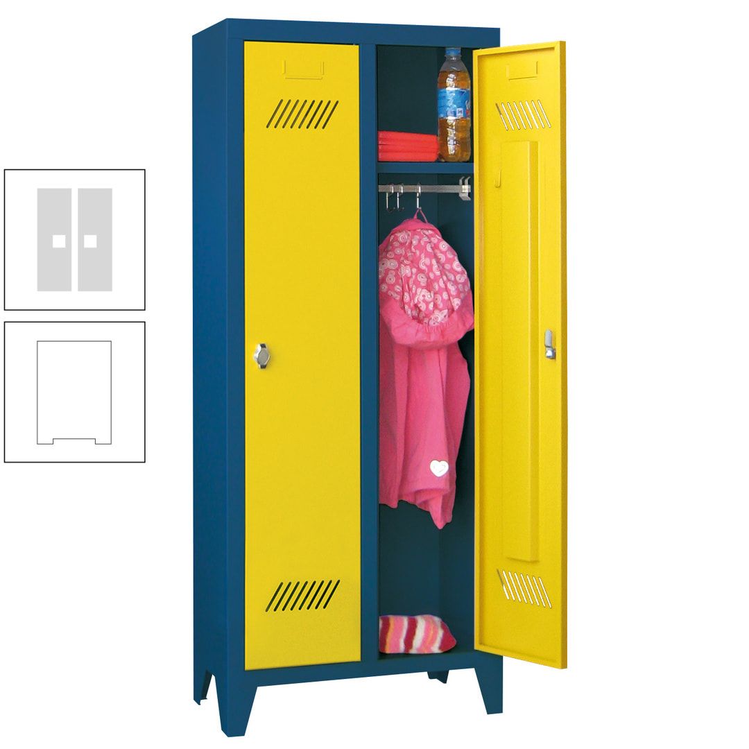 Spindschrank f. Kindergärten - mit Füßen - Höhe 1.300 mm - 2 Abteile a 250 mm - Zylinderschloss - anthrazitgrau