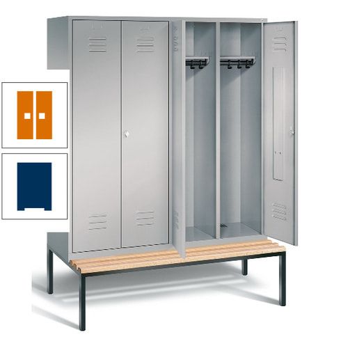Doppel-Spindschrank, Buche Sitzbank untergebaut, 4 Abteile a 400 mm, Korpus lichtgrau, Tür anthrazitgrau, 2.090 x 1.590 x 815 mm (HxBxT)