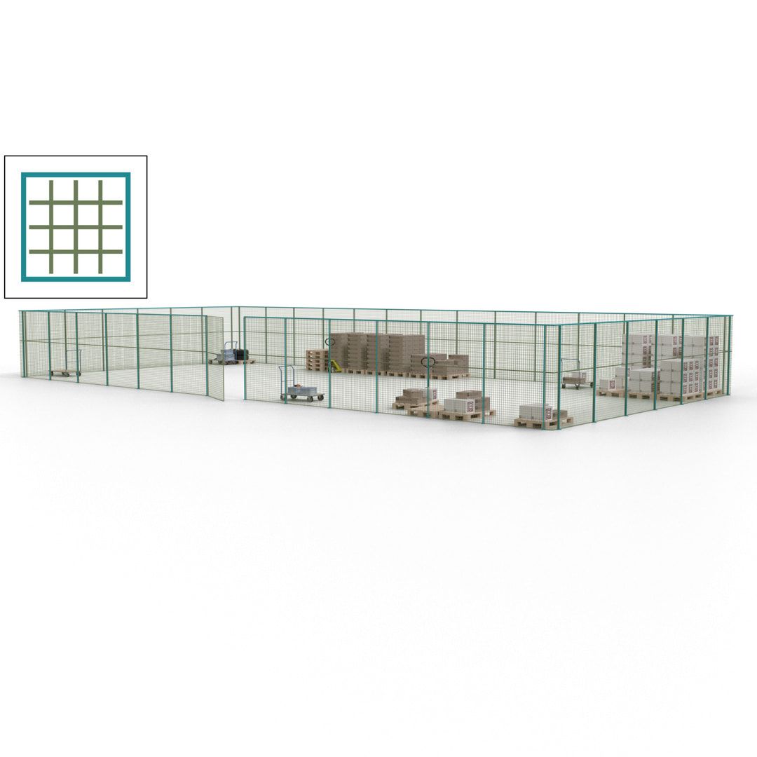 Maschinen Schutzgitter - Hallentrennwand - Sicherheitszaun - Tür - 57 m - 2.200 x 19.900 x 9.400 mm (HxBxT) - enzianblau