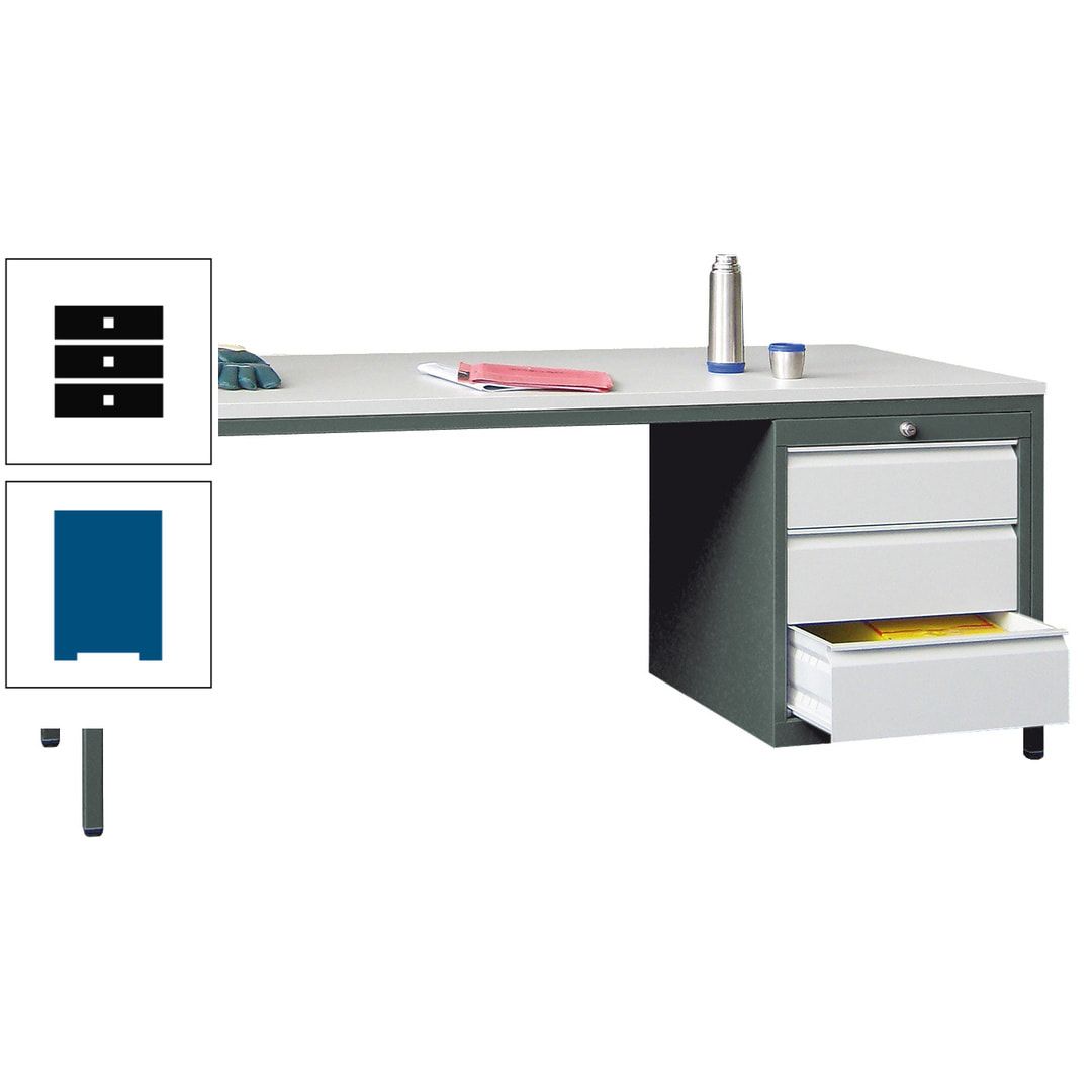 Meisterschreibtisch - 3 Schubladen 150 / 175 mm - 720 x 1.700 x 800 mm (HxBxT) - anthrazitgrau