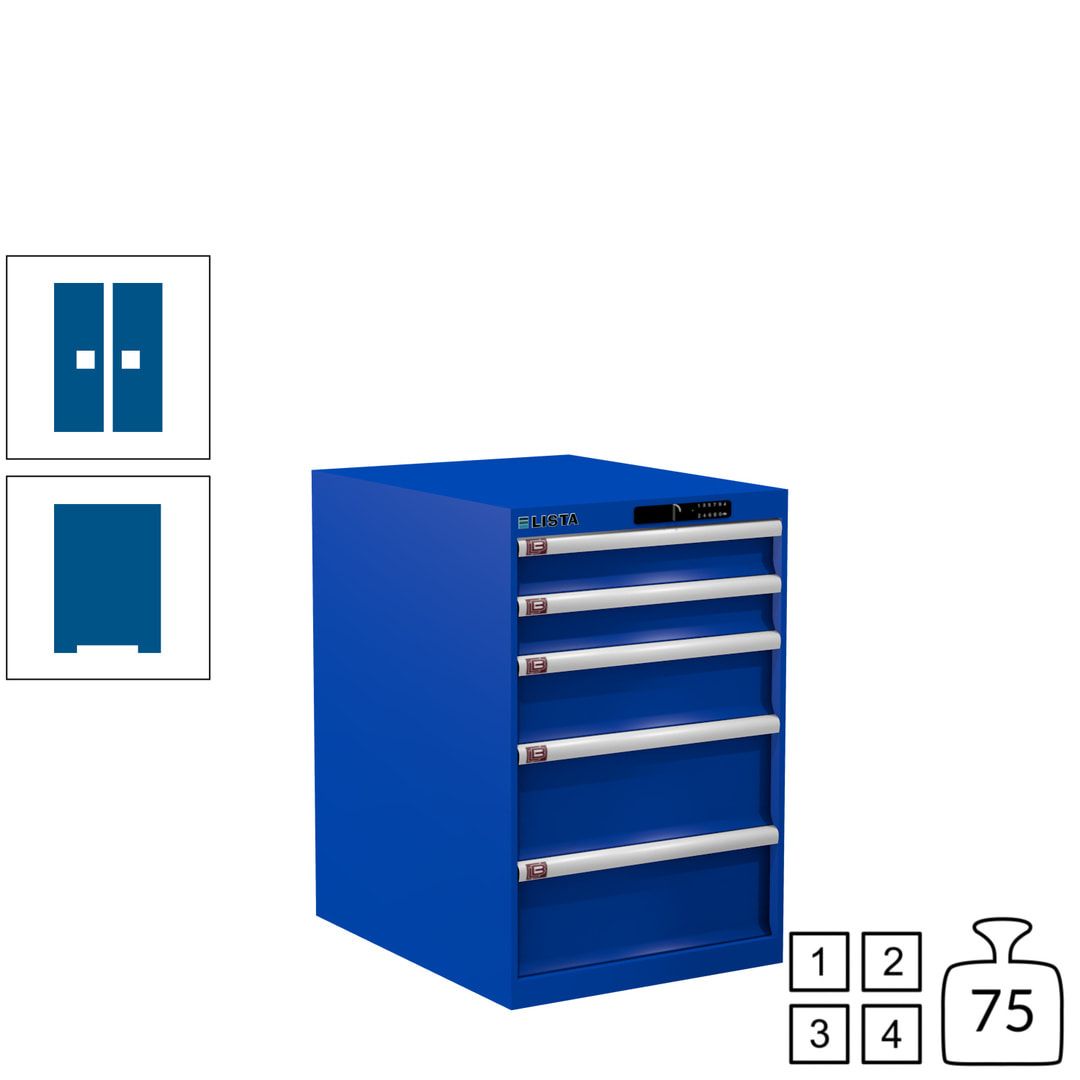 Lista Schubladenschrank - 14.399.010 - 850x564x725 mm (HxBxT) - 5 Schubladen - 75 kg - Key Lock - lichtblau (RAL 5012)