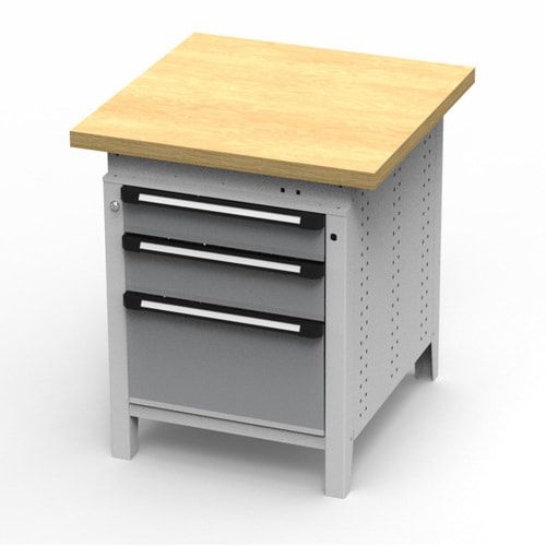 OTTOKIND Werkbank - Arbeitsplatte bündig - 850 x 605 x 750 mm (HxBxT) - 3 Schubladen - lichtgrau