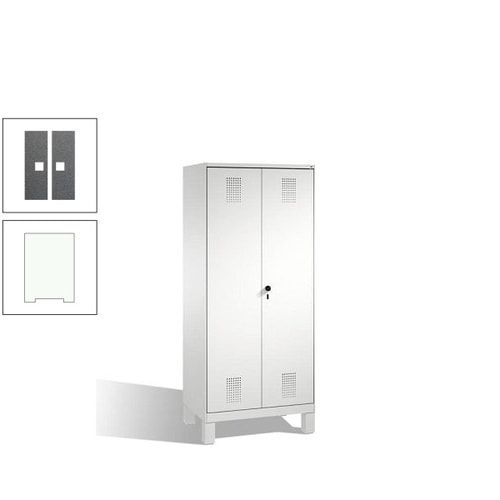 Doppel-Spind, Doppeltüren, Garderobenschrank mit Füßen, 2 Abteile a 400 mm, Korpus anthrazitgrau, Tür anthrazitgrau, 1.850 x 800 x 500 mm (HxBxT)