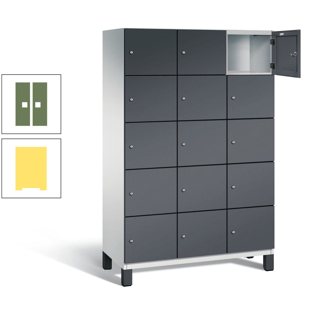 Fächerschrank, Stahlschrank, 15 Fächer, Türöffnungsbegrenzer, Füße, 1.980 x 1.200 x 525 mm (HxBxT), Korpus anthrazitgrau, Front anthrazitgrau