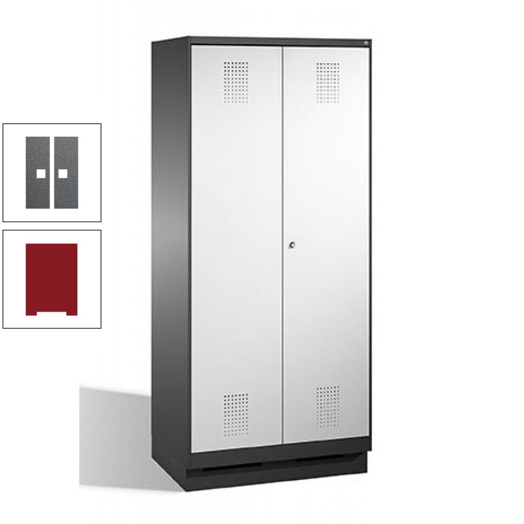 Doppel-Spind, Doppeltüren, Garderobenschrank mit Sockel, 2 Abteile a 400 mm, Korpus anthrazitgrau, Tür anthrazitgrau, 1.800 x 800 x 500 mm (HxBxT)