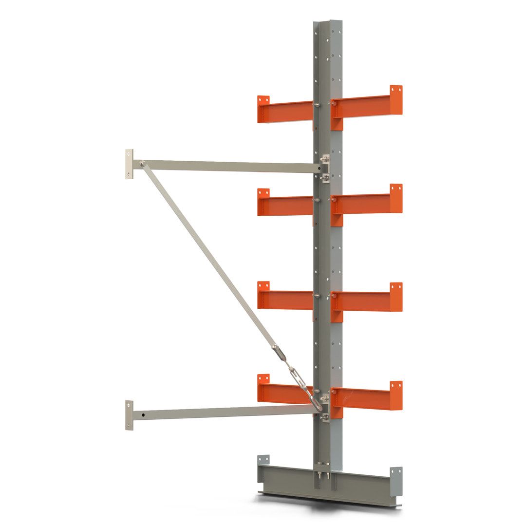 Doppelseitiges Kragarmregal, Anbauregal, 2.000 x 1.000 x 1.120 mm (HxBxT), Nutztiefe 500 mm, Kragarmlast 870 kg, KARL basic, silbergrau/reinorange