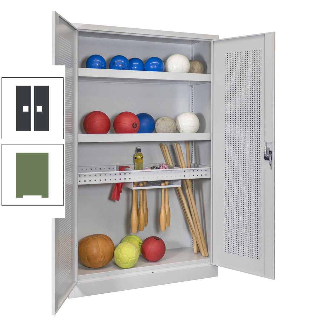 Sportschrank - Lochfeldtüren - Variante 2 - 1.950x1.200x500 mm (HxBxT) - anthrazitgrau