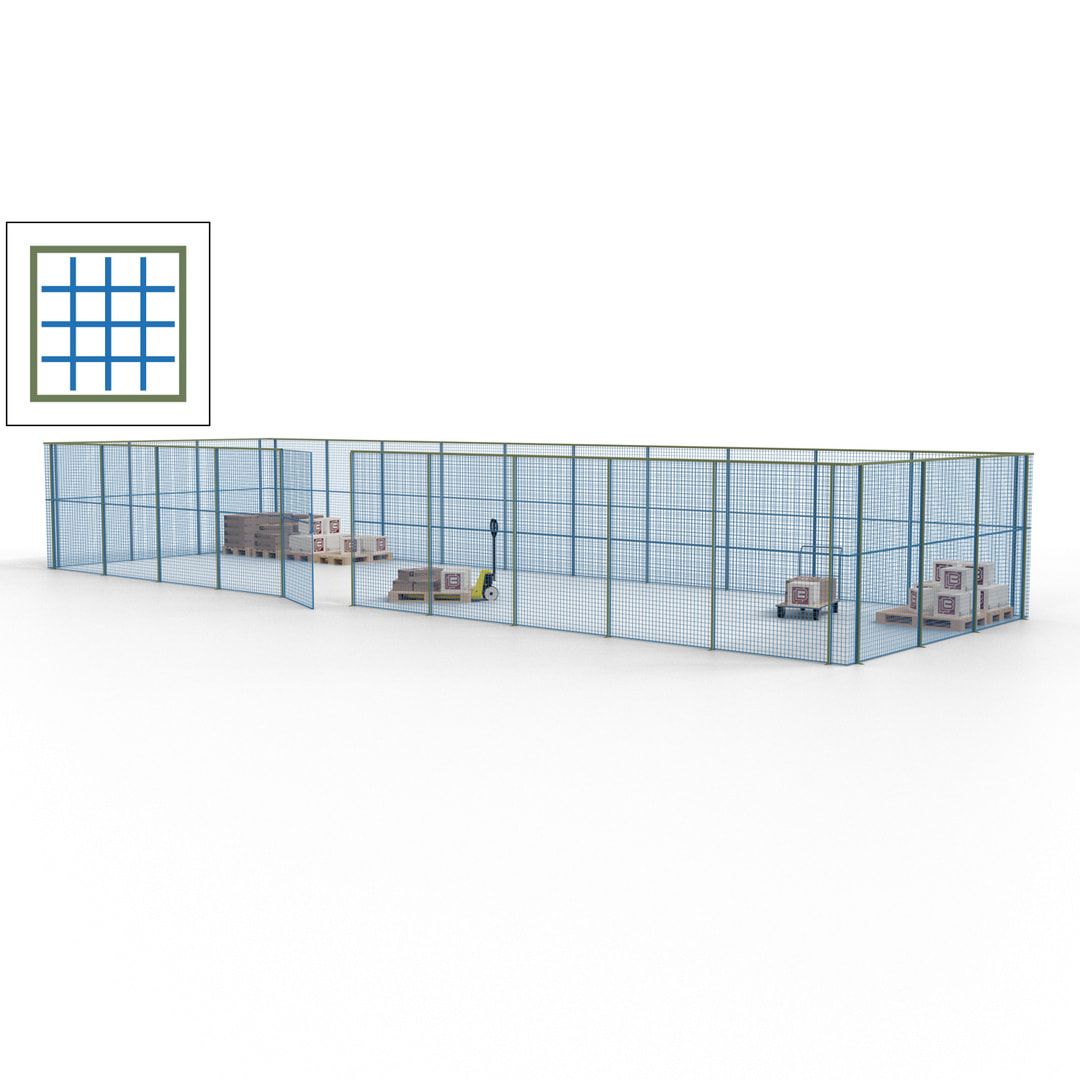 Maschinen Schutzgitter - Hallentrennwand - Sicherheitszaun - Tür - 39 m - 2.200 x 15.400 x 4.900 mm (HxBxT) - enzianblau