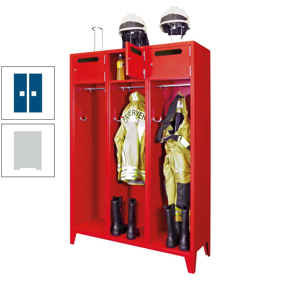 Feuerwehrschrank - 3 Abteile - Ablagefach mit Tür, Einwurfschlitz - 2.100 x 1.230 x 500 mm (HxBxT) - anthrazitgrau
