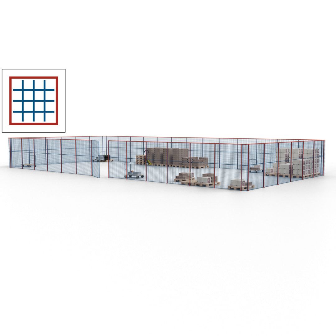 Maschinen Schutzgitter - Hallentrennwand - Sicherheitszaun - Tür - 57 m - 2.200 x 19.900 x 9.400 mm (HxBxT) - enzianblau