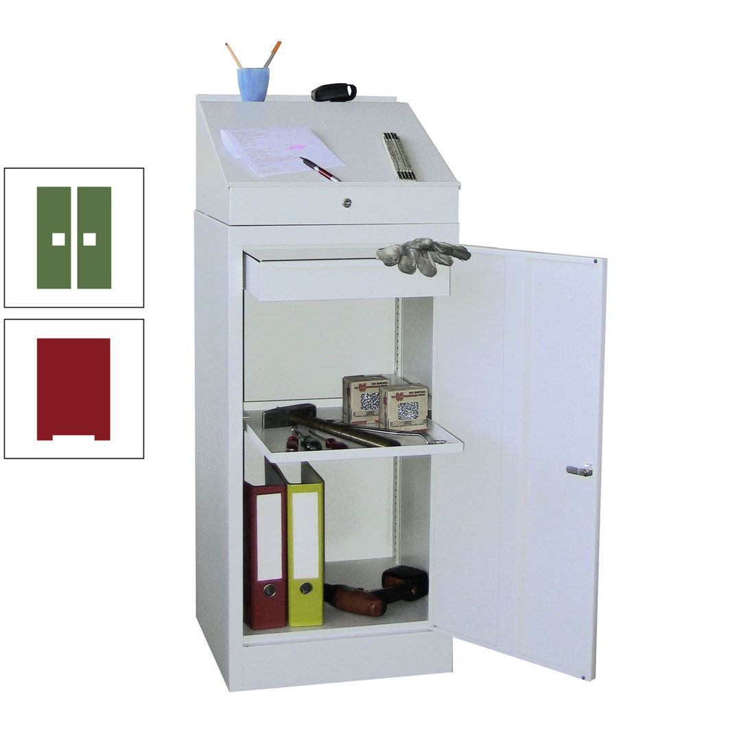 Stehpult mit Schrank - Vollblechtür - Zylinderschloss - 1 Einlegeboden, 1 Schublade - 1.270x500x500 mm (HxBxT) - anthrazitgrau