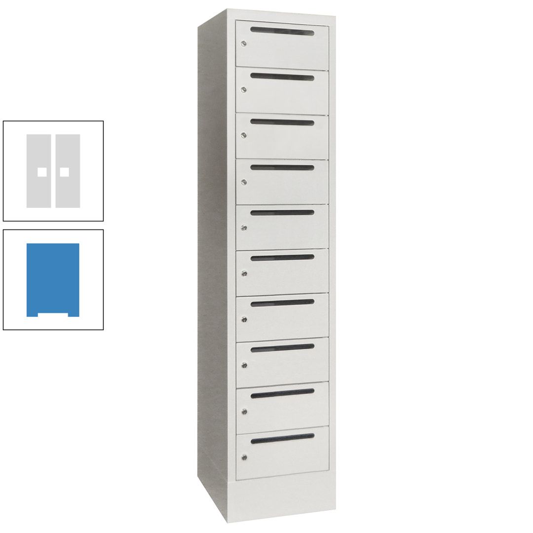 Postverteilerschrank, Schließfachschrank, 1 Abteil a 400 mm, 10 Fächer, 1.850 x 400 x 500 mm (HxBxT), Korpus anthrazitgrau, Front anthrazitgrau